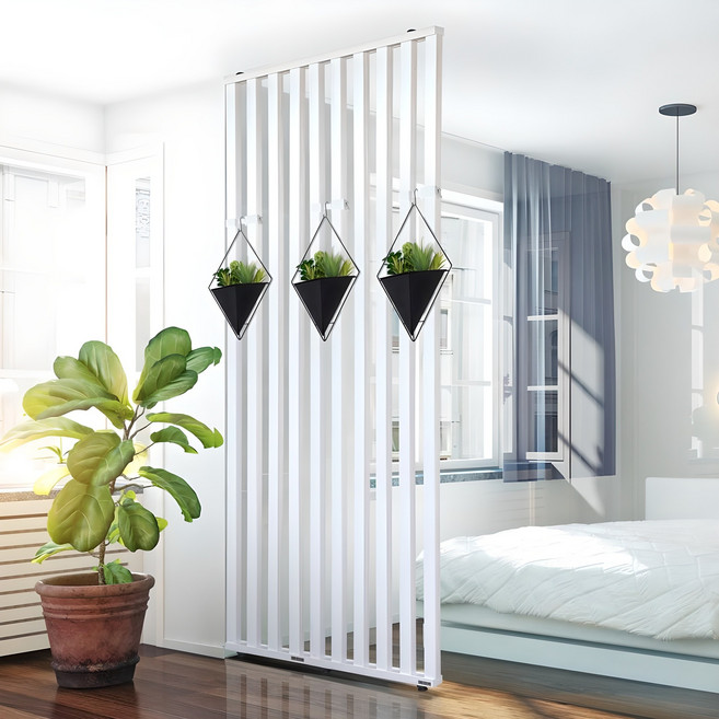 우드톡 설치가 쉽고 연결이 깔끔한 스트라이프 공간분리 간살 가벽 파티션 칸막이 가림막, 화이트