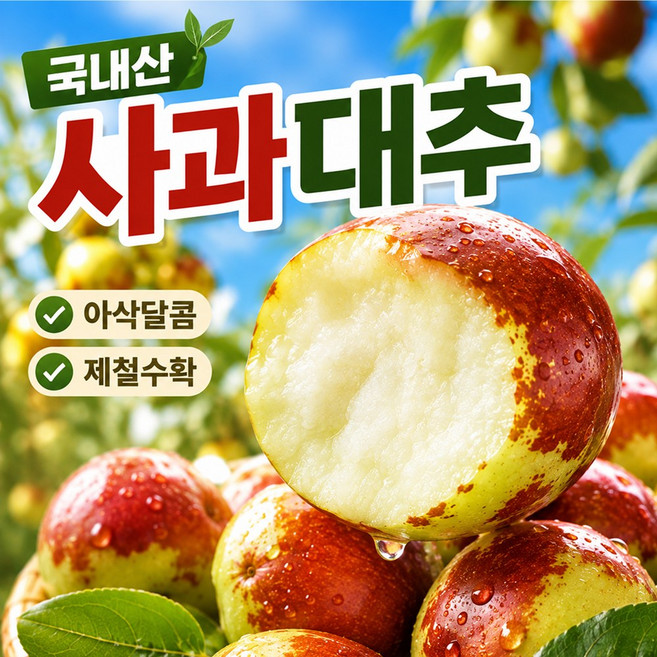 10위 - [한정특가] 와우프룻 아삭달콤 국내산 사과대추, 1박스, 1kg(특품)