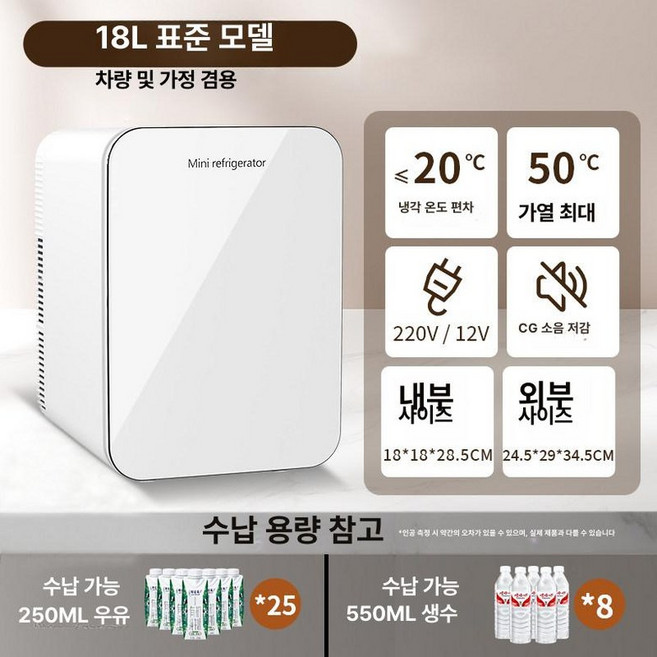 차량용 미니 고 소형 냉동 냉장 학생용 사무실 캠핑용, 18L 표준 차량, 1L