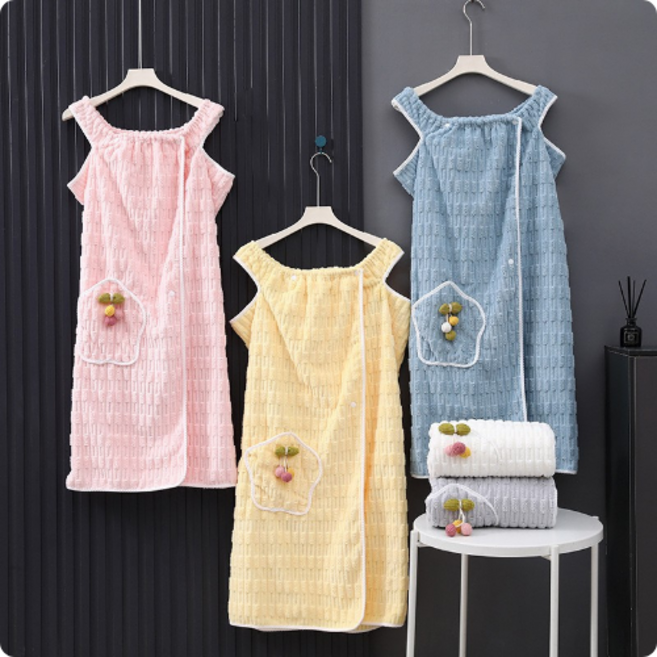 감성채움 목욕가운 부드러운 극세사 샤워 드레스 파스텔 타월랩 골프 사우나 파자마