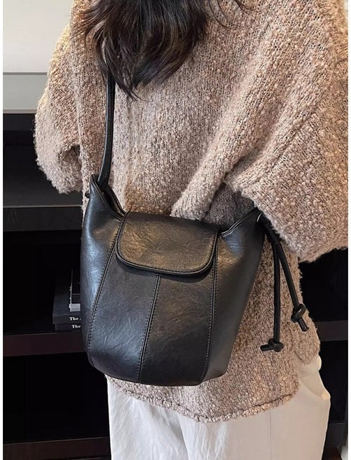 여성 가죽 미니 버킷 크로스백 데일리 핸드백