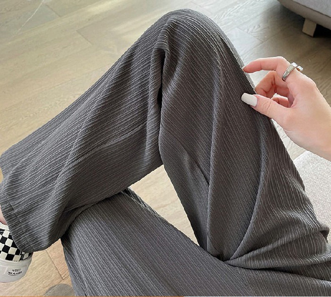M-4XL 大尺碼冰絲闊腿直筒寬褲女夏季薄款高腰垂感灰色休閑顯瘦直筒拖地褲