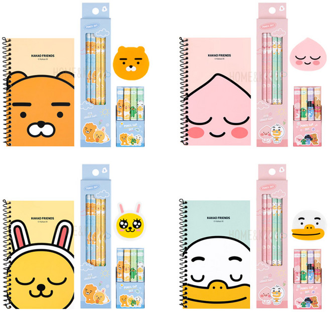 홈앤키즈 카카오프렌즈 베이직세트 A 카카오 4종 문구세트 학용품세트 어린이 초등학생 어린이날선물 크리스마스선물 입학 졸업 선물 신학기 단체선물, 1세트, 카카오  베이직세트 A 라이언