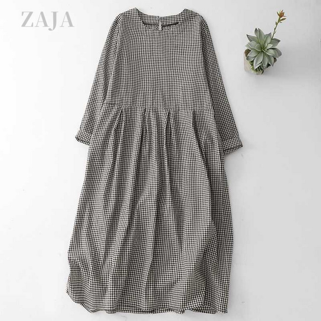 ZAJA 여성 롱 원피스 봄 가을 빅사이즈 원피스 데일리 루즈핏