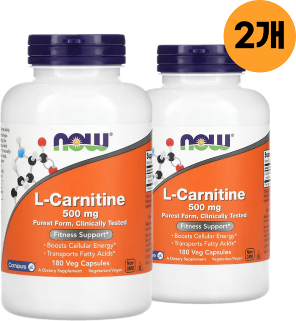 나우푸드 L-카르니틴 500mg 베지 캡슐 비건 글루텐 프리, 180정, 2개