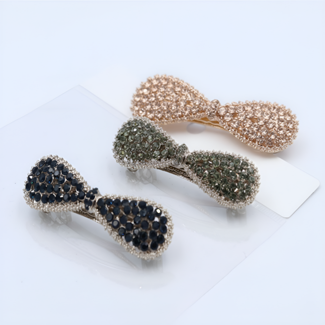 여성용 데일리 고급 리본 큐빅 머리핀 3종 세트