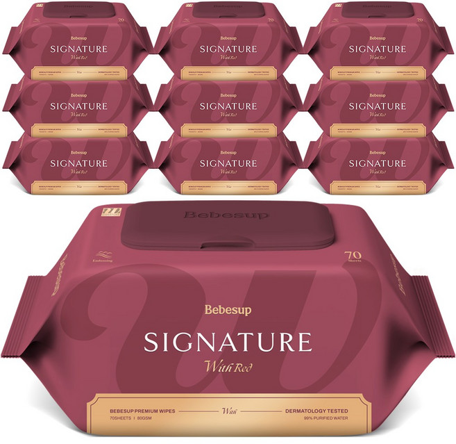베베숲 시그니처 위드레드 물티슈 캡형, 80g, 70매, 10개