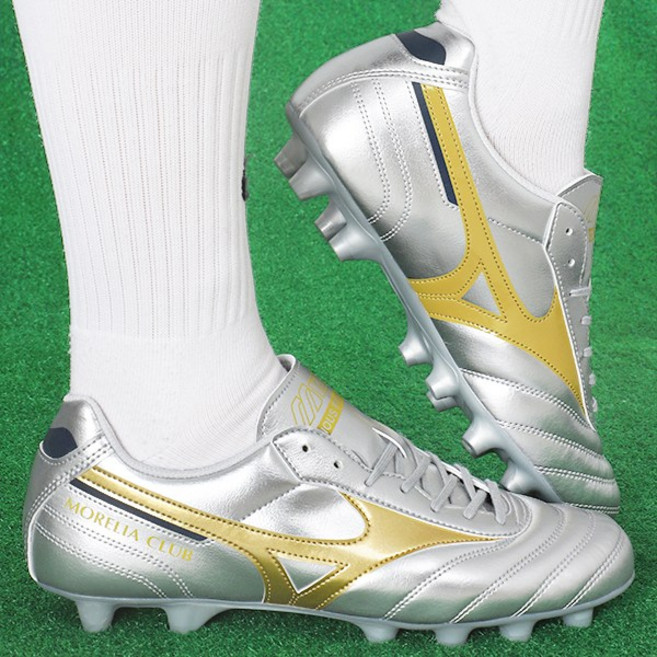 미즈노 축구화 모렐리아 2 CLUB MD 실버-골드 로고 천연잔디 인조잔디 겸용