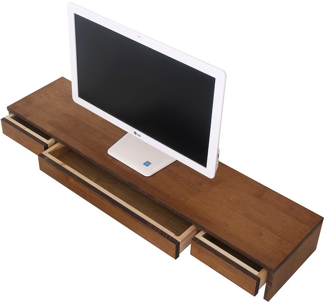 어반데코 모니터받침대 WA1000 3서랍 고무나무 원목 듀얼모니터받침대, 1개