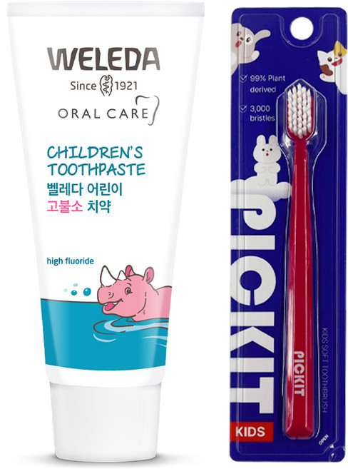 벨레다 고불소 어린이 치약 60g 1개 + 픽킷 저자극 어린이 칫솔 랜덤 1개 증정