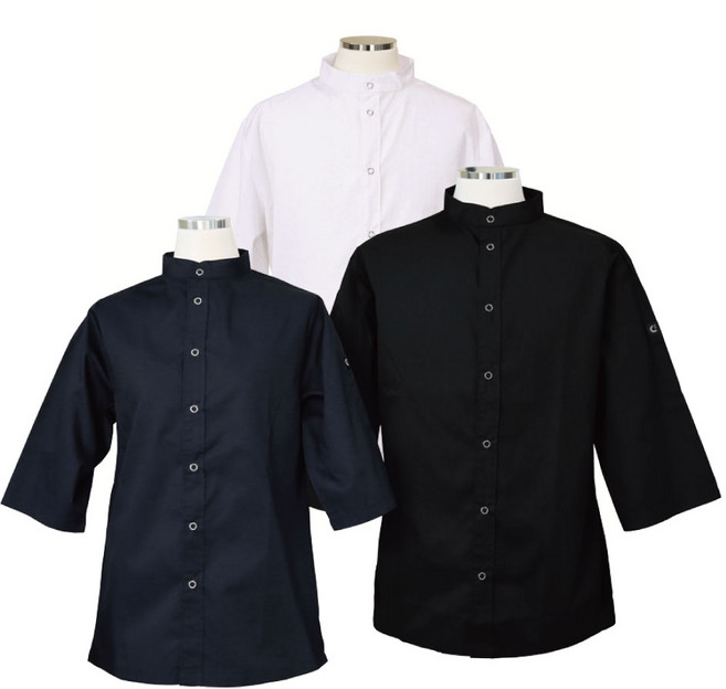 7부 스탠딩 카라 스냅 단추 베이직 조리복