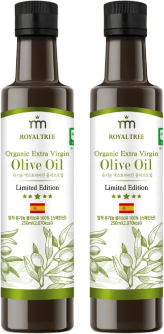 로얄트리 스페인 최상급 PICUAL품종 유기농 엑스트라버진 올리브오일 냉압착, 2개, 250ml