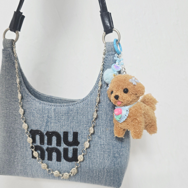 강아지인형 가방키링 열쇠고리 핸드메이드 모루인형 푸들 비숑 말티즈 포메, 1개, 갈색, 80mm