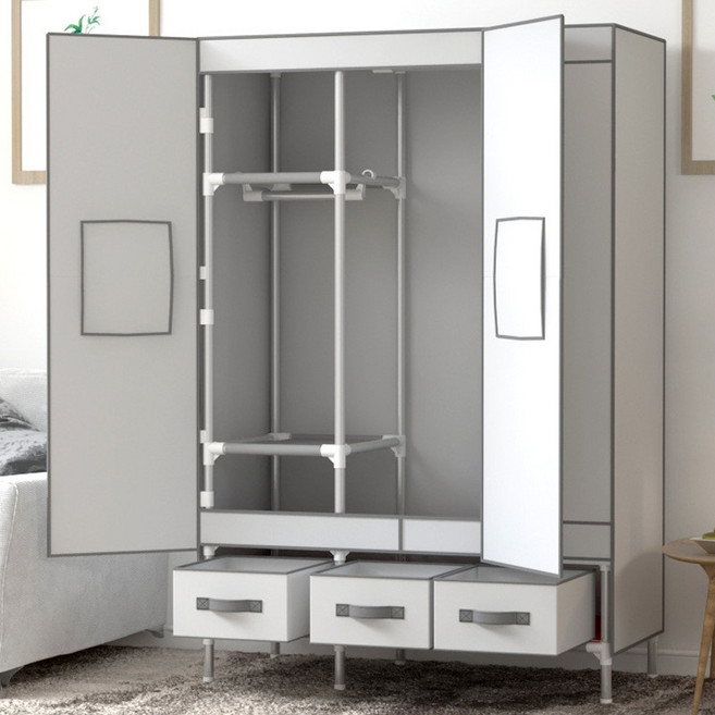 조립식 패브릭 옷장 자취방 간이옷장 견고한 강철 파이프 내구성 좋은 경제적 가정용 침실용 원룸 수납장, 6_여성 커피 지퍼 천 90cm