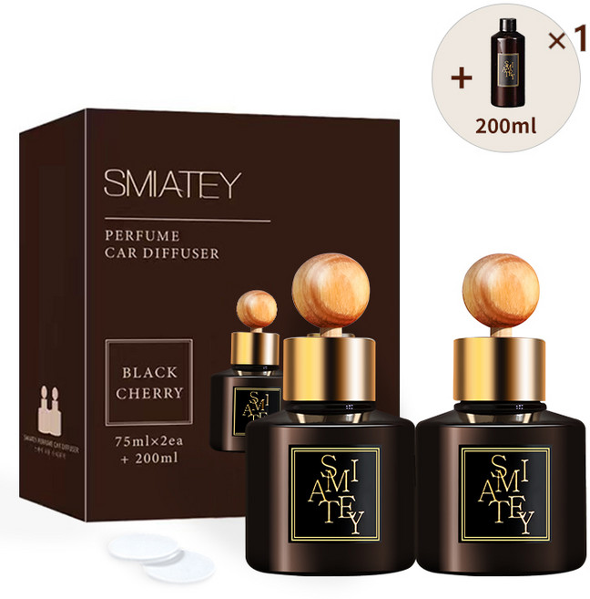 스미어티 프리미엄 퍼퓸 차량용 디퓨저 75ml 2p + 200ml 리필, 1세트, 블랙체리