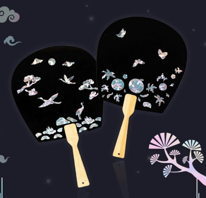 반짝이는 나전칠기스티커 전통부채만들기세트, 전통부채(나전칠기 학 스티커세트)