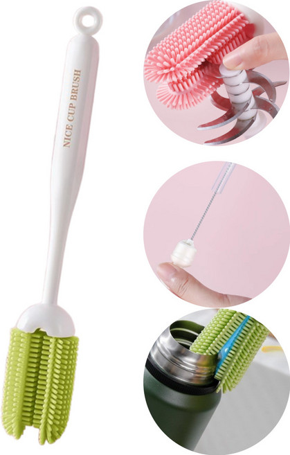 마담봉자 실리콘 3in1 텀블러 물병 틈새 브러쉬 세척솔, 1개, 그린