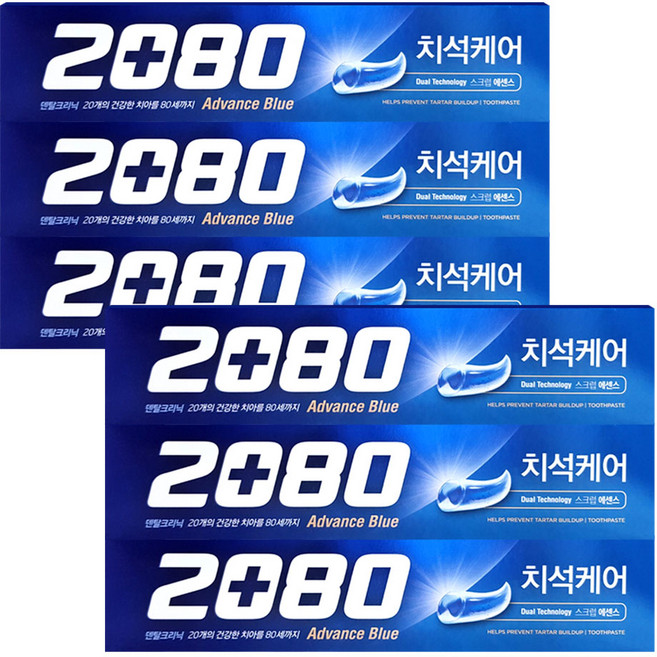 2080 치석케어 어드밴스 블루 치약 160g, 6개