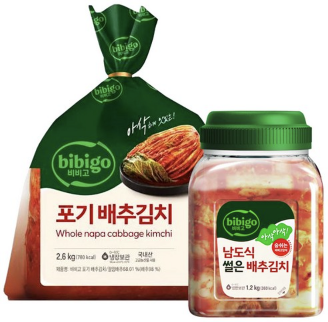 비비고배추김치(남도식썰은김치1.2kg 포기김치2.6kg), 1세트, 3.8kg