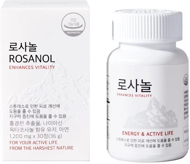 로사놀 스트레스 피로 회복 & 지구력 증진 영양제 1200mg, 2개, 30정 - 쿠팡