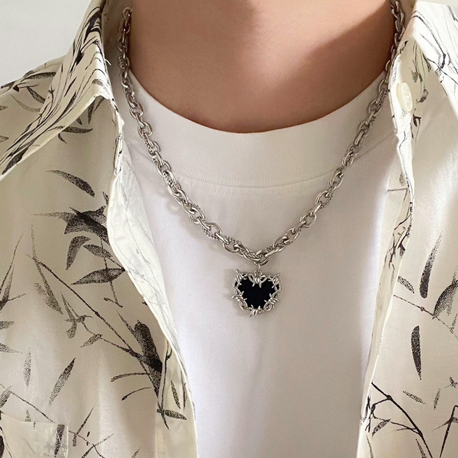 일호장신구 남자 목걸이 더블 체인 락시크 덩굴 하트 목걸이 유니크 남녀공용 커플템