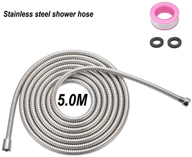 스테인레스 스틸 샤워 호스 연장 배관 파이프 풀링 튜브 욕실 액세서리 5m 길이, 01 5.0m, 1개
