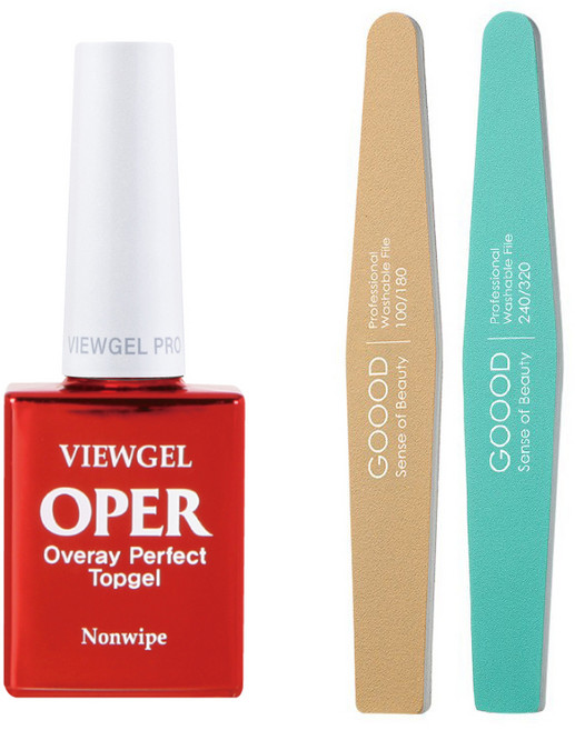 뷰젤 오빠탑젤 논와이프 고광택 젤네일+GOOOD 네일파일 2개세트, 1, 10ml