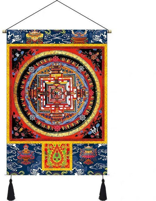 唐卡掛畫 藏式壇城掛畫 布藝掛畫 裝飾畫 曼陀羅掛布 玄關掛畫 鎮宅壁畫, 時輪金剛壇城,寬55-高80cm