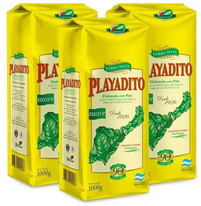 플라야디토 예르바 마테차 1kg - 3팩 활력 증진 미네랄 및 비타민 B 함유 아르헨티나산 Playadito Yerba Mate Tee 1Kg 3 Pack