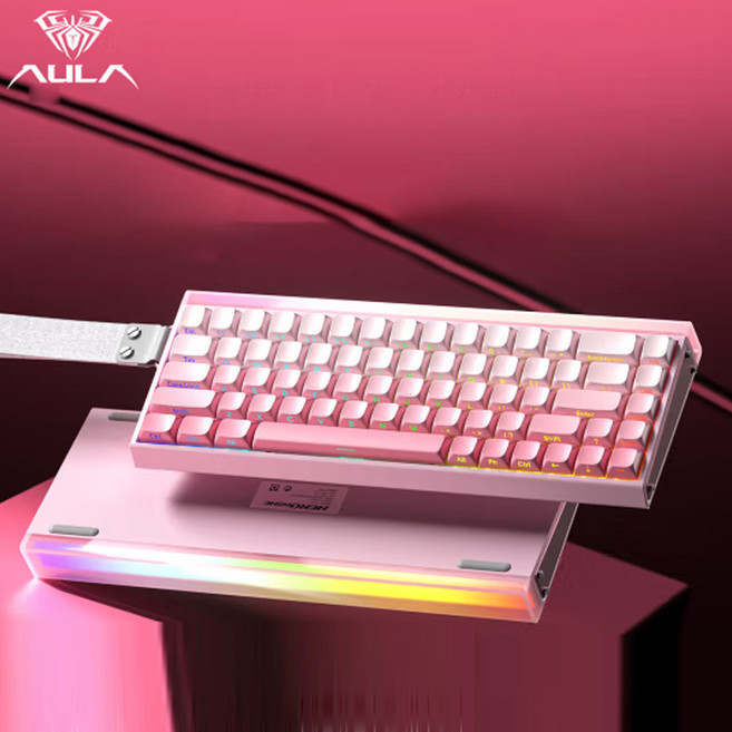[독거미시리즈] AULA HERO 68 HE 마그네틱축 게이밍 키보드 RGB RT-0.01mm 알루미늄위치판 고성능 객제화 휴대리폰포함 유선8K, 화이트(측각)-흑황자축