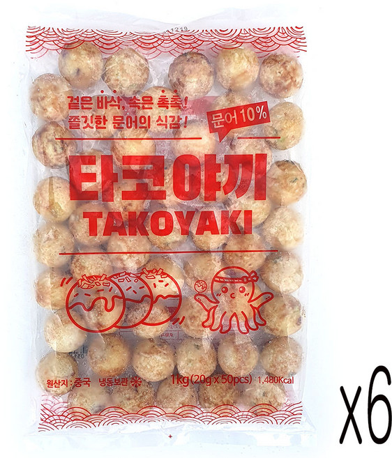 지엔씨푸드 냉동 타코야끼 1kg 9%함유 문어볼 문어빵 타코야키, 6개
