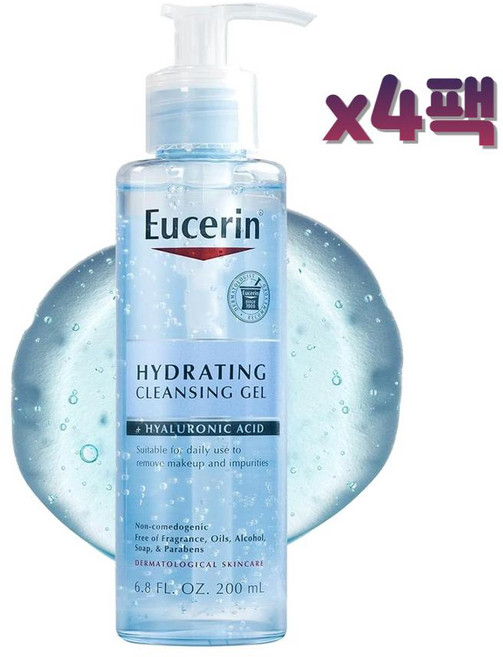 유세린 하이드레이팅 히알루론산 클렌징 젤 200ml x4팩, 4개