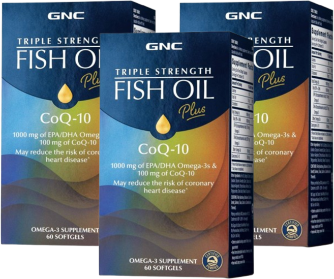 GNC 오메가3 피쉬오일 코엔자임Q10 코큐텐 4주분 60소프트젤, 60정, 3개
