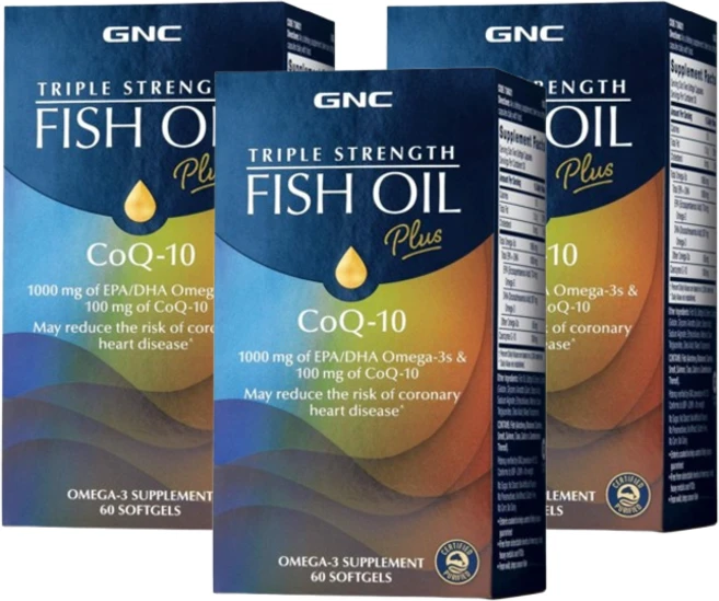 GNC 오메가3 피쉬오일 코엔자임Q10 코큐텐 4주분 60소프트젤, 60정, 3개 - 쿠팡
