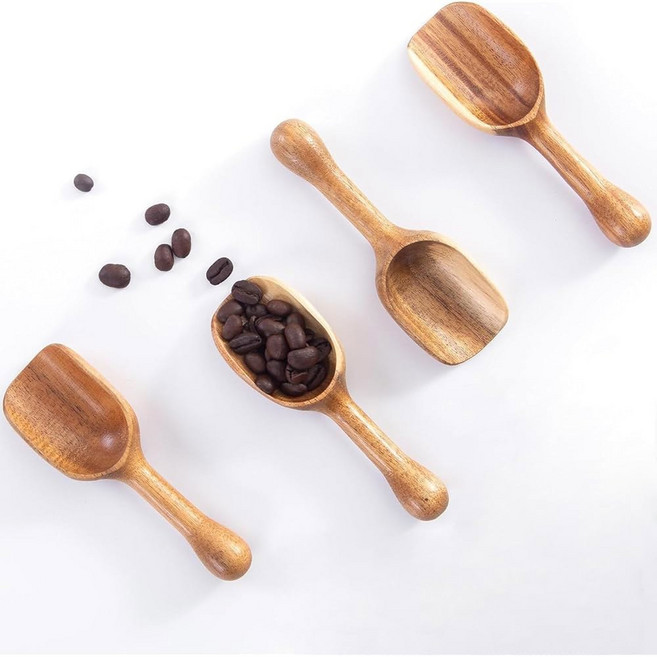갈은 커피를 위한 르바미 나무 커피 스쿱 원두 가루 차 삽을 4pcs 계량 병 용기를 소형 숟가락 주방 향신료 후추 조미료, 4.7inch 4pcs