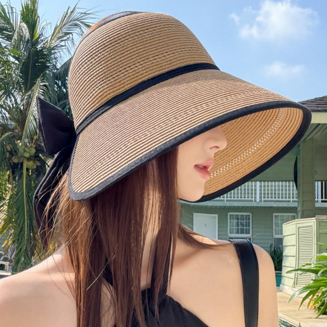 夏季大檐防曬草帽女遮臉遮陽帽出遊沙灘太陽帽韓版百搭蝴蝶結帽子