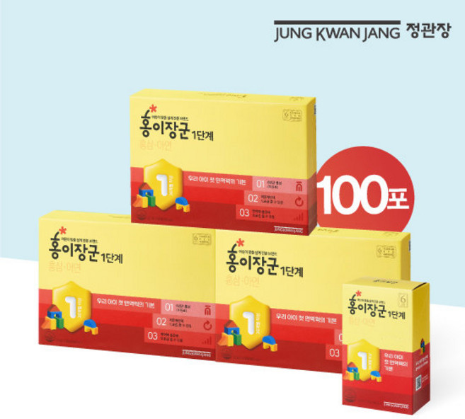 정관장 홍이장군 1단계 키즈홍삼 90+10포 15ml (3세~4세용), 100개