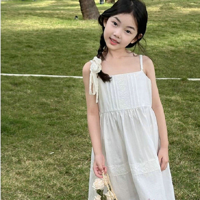 엘바리스 키즈 여아 자수 레이스 민소매 원피스