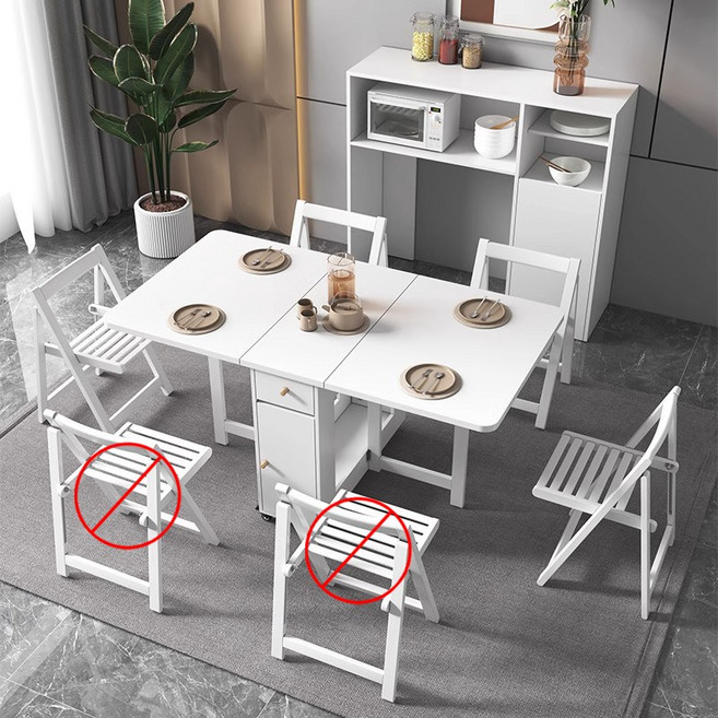 가구 확장형 식탁 공간활용 이동식 리빙다이닝테이블 식당테이블, 1.5m, 식탁*1+ 의자*4(흰색)