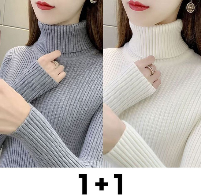 Neirny 1+1 여성 긴팔 목폴라 니트티 도툼 터틀넥 가을 겨울 슬림픽 캐주얼 긴팔 티셔츠 빅사이즈 2매입