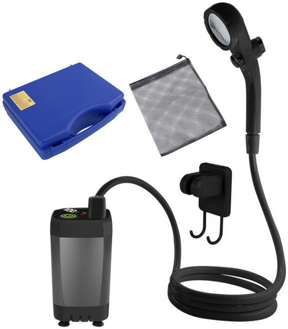 HK.sell 수온표시 충전식 휴대용 캠핑 샤워기 kc 인증 대용량 건전지 5200mAh, 회색, 1개