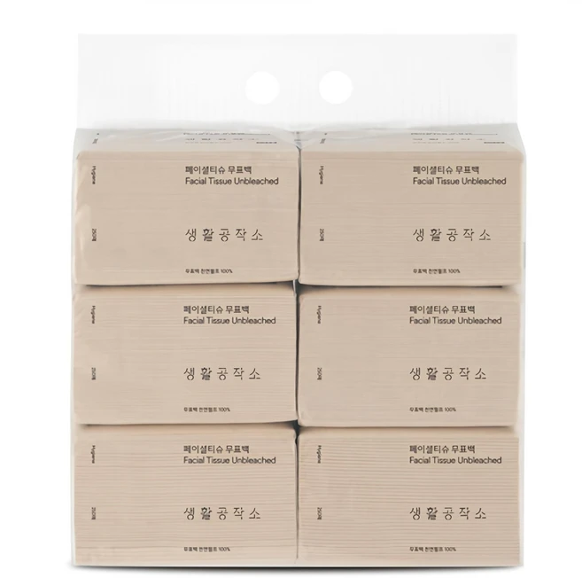 생활공작소 페이셜 무표백 천연펄프 미용티슈 2겹, 250매, 6개 - 쿠팡