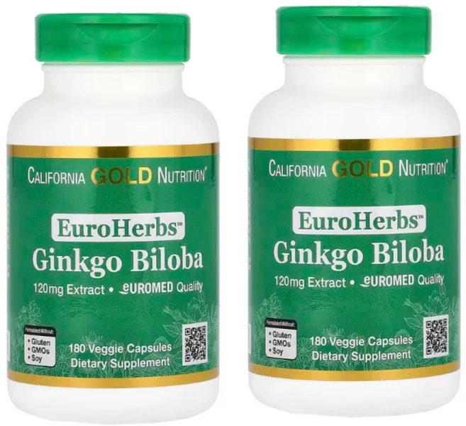 캘리포니아 골드 California Gold Ginkgo Biloba Extract EuroHerbs 은행나무 추출물 120mg VC EM 60개입, 180정, 2개 - 쿠팡