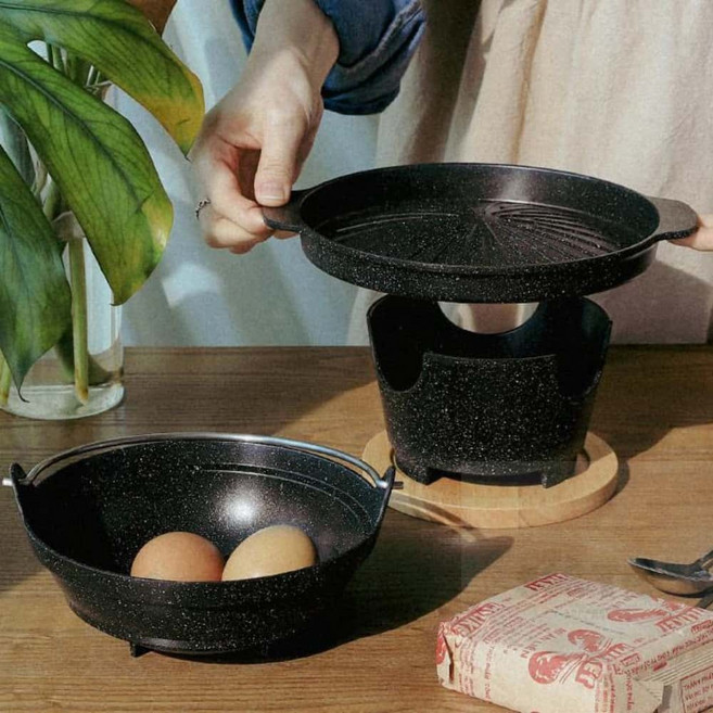 1인 미니화로 냄비 불판 세트 무쇠 주물 캠핑 고기 바비큐 숯불, 구우리 세트 03) 미니화로+냄비+불판, 1개, 화로냄비불판세트