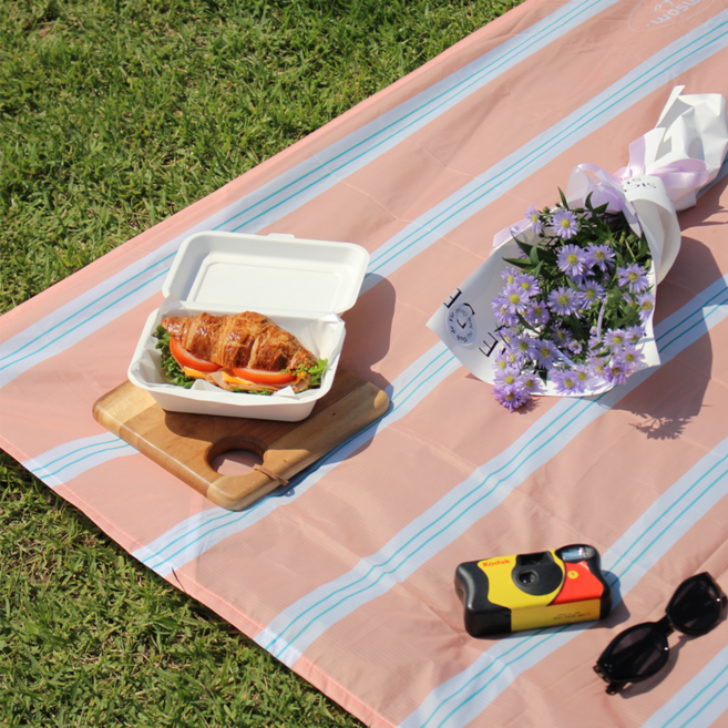 솜솜라이크 여행용 경량 피크닉매트 미니 방수 돗자리, 스트라이프 피치