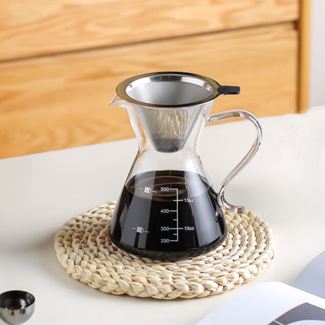 스테인리스 드립커피세트 이중필터 커피포트 서버 홈카페, 500ml, 1개