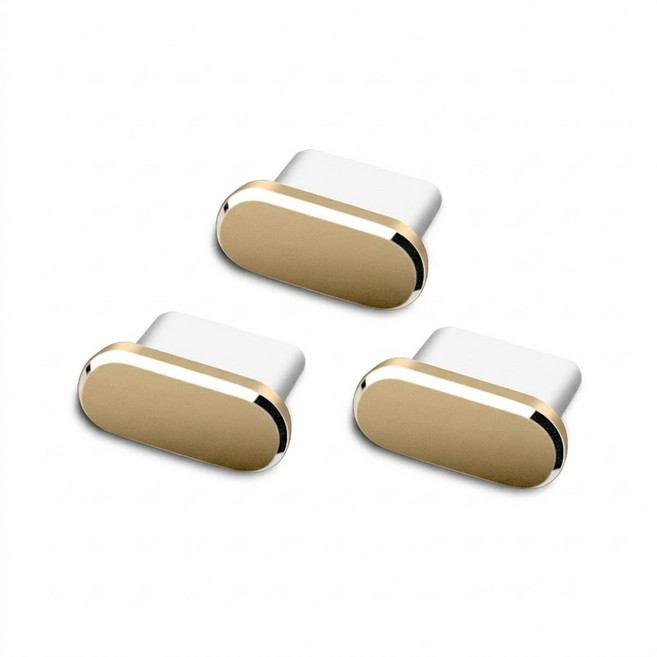 티놀지 휴대폰 메탈 C타입 충전단자 보호캡 먼지마개, 3개, 골드