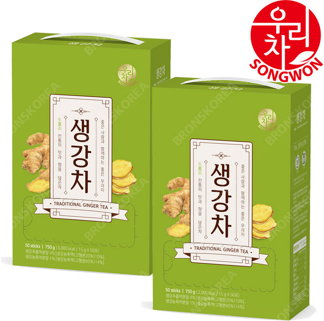 송원식품 우리차 생강차 50T X 2개 전통차 스틱, 50개입, 15g