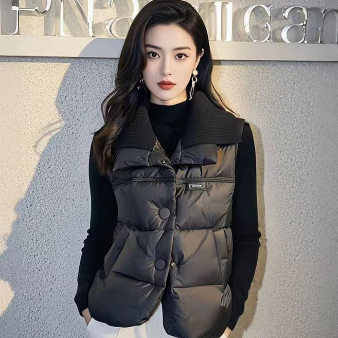 Neirny 여성 가을 겨울 니트 베스트 경량 패딩 조끼 루즈핏 코트 숏 기장 도톰 보온 데일리 빅사이즈 조끼