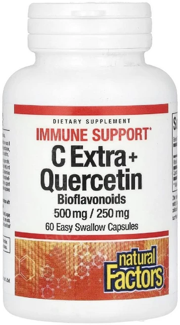 Natural Factors C 엑스트라+500mg 퀘르세틴 250mg 캡슐 60정, 1, 120g - 쿠팡